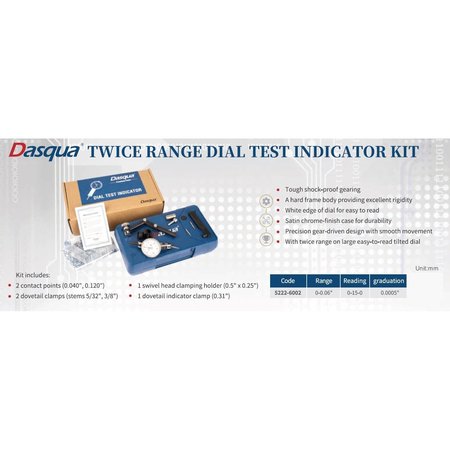 H & H INDUSTRIAL PRODUCTS Dasqua 0.06" Double Range Test Indicator Kit 5222-6002